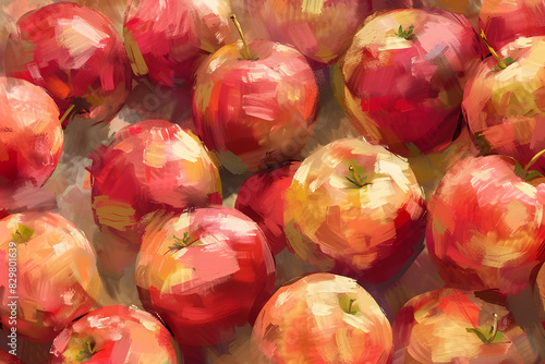 based on this photo, pattern of apples like illustration oil paints, oil paintn illustration photo