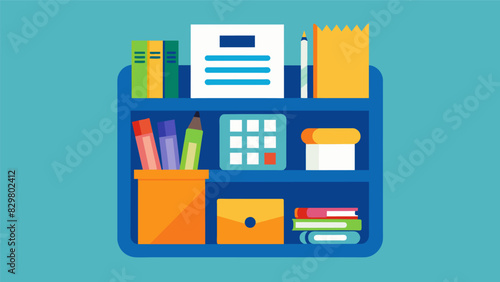 A planner a calculator and a set of highlighters neatly organized in a cubby hole highlighting the students determination and dedication to academic success.. Vector illustration