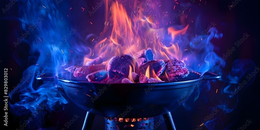 A vacant flaming charcoal grill ideal for showcasing a product. Concept Product Photography, Flaming Charcoal Grill, Empty Grill, Showcase, Advertising Shot A vacant flaming charcoal grill ideal for showcasing a product. Concept Product Photography, Flaming Charcoal Grill, Empty Grill, Showcase, Advertising Shot