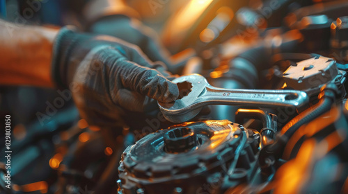 Professional car mechanic using a wrench