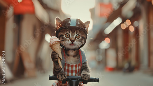 cat wearing an apron and helmet  photo