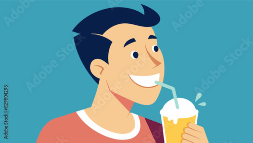 The mans face lit up with delight as he took a sip of the creamy milkshake no longer plagued by thoughts of calories or guilt.. Vector illustration