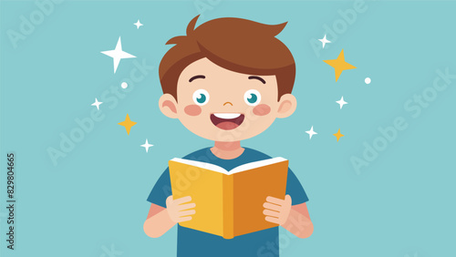 A young reader clutches a book to their chest eyes sparkling with anticipation as they eagerly wait for story time to begin.. Vector illustration
