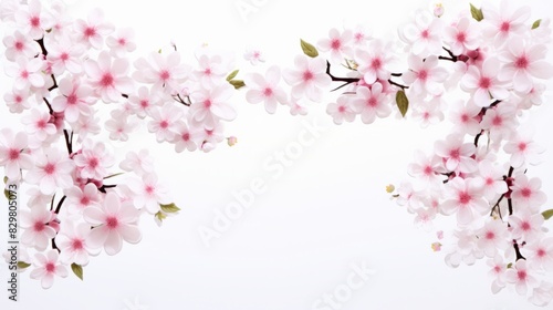 Frame of Sakura Cherry Blossoms Spring flower of Japan white background