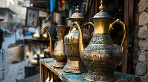 gold coffee pots and tea sets catch the eye at the bustling street market, offering a touch of luxury and elegance to discerning shoppers.