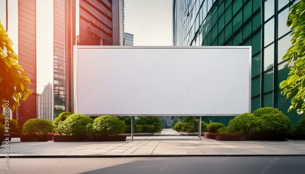 Obraz premium Blank white horizontal billboard in the street. Mockup advertising board, digital display with urban background