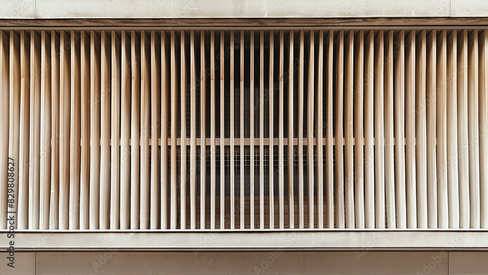 Symmetrical Architectural Facade with Vertical Metal Slats and Modern Design Aesthetic