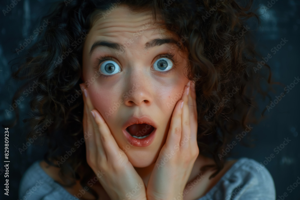 Woman Holding Surprised Face, Woman holding a surprised face, Shock and Amazement, Astonished Expression Woman Holding Surprised Face, Woman holding a surprised face, Shock and Amazement, Astonished Expression