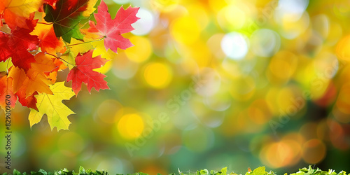 Vibrant Autumn Leaves with Colorful Bokeh Background     Perfect for Seasonal Themes  Nature Photography  and Decorative Art
