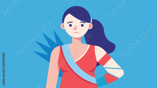A woman with a fractured bone a common overuse injury for those who engage in excessive exercise as their bodies can no longer handle the strain.. Vector illustration