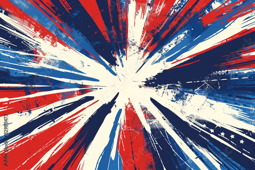 Dynamic red, white, and blue blast design for Fourth of July event materials.