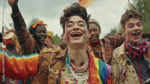 A diverse cast of LGBTQ actors on a European film set, with inclusive storylines and vibrant costumes. --ar 16:9 --style raw Job ID: 6d6572d6-0209-45f4-97b4-de745a8b4ca1