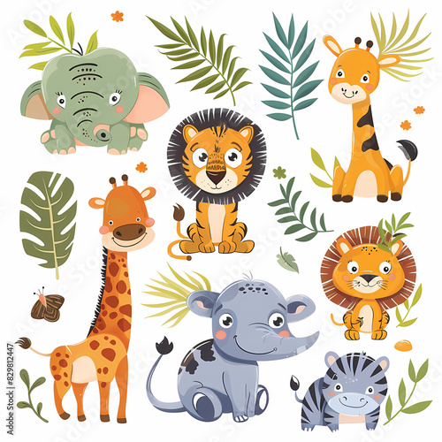 Wallpaper Mural a Set Cute African animals on a White Canvas Sticker,vector image Torontodigital.ca