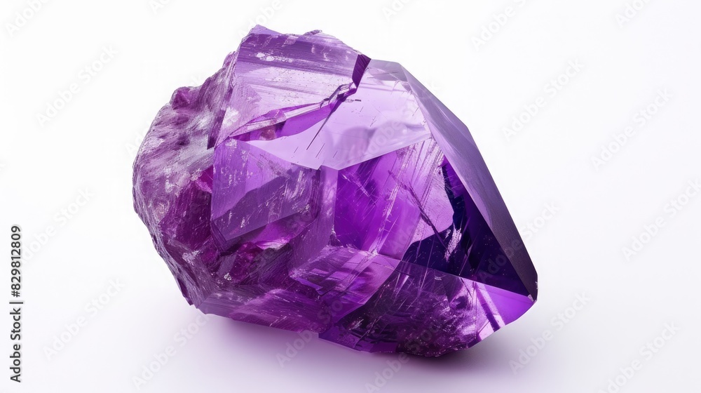 Violet crystal gemstone isolated on white background