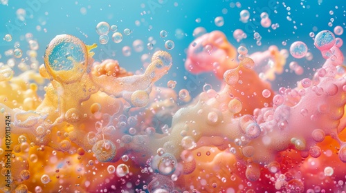 A chemical reaction between an acid and a base, captured in a dynamic shot with colorful bubbles and fizzing, showcasing the transformative nature of these reactions. © MAY