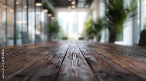 Blurred office background featuring a boardroom with traditional wooden floors