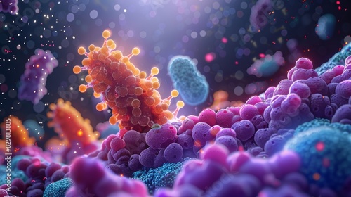 A close-up view of a receptor protein embedded in a cell membrane, with hormone molecules binding to specific sites on the receptor, triggering a cellular response. photo