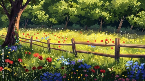 An illustration of a peaceful field
