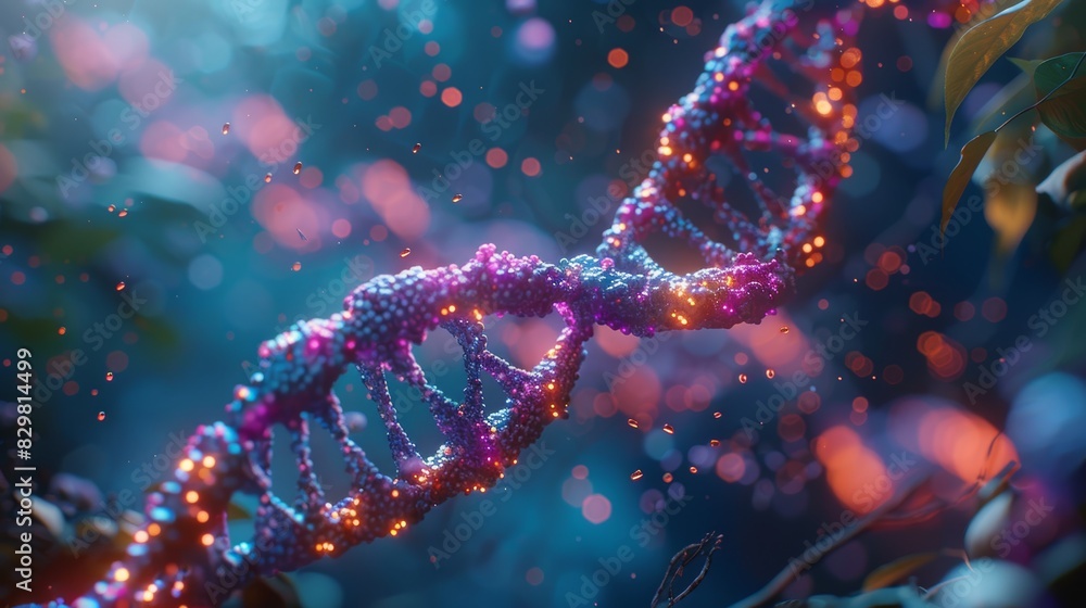 A detailed illustration of a gene editing process, such as CRISPR-Cas9, showing how specific parts of a DNA molecule can be targeted and modified. A detailed illustration of a gene editing process, such as CRISPR-Cas9, showing how specific parts of a DNA molecule can be targeted and modified.