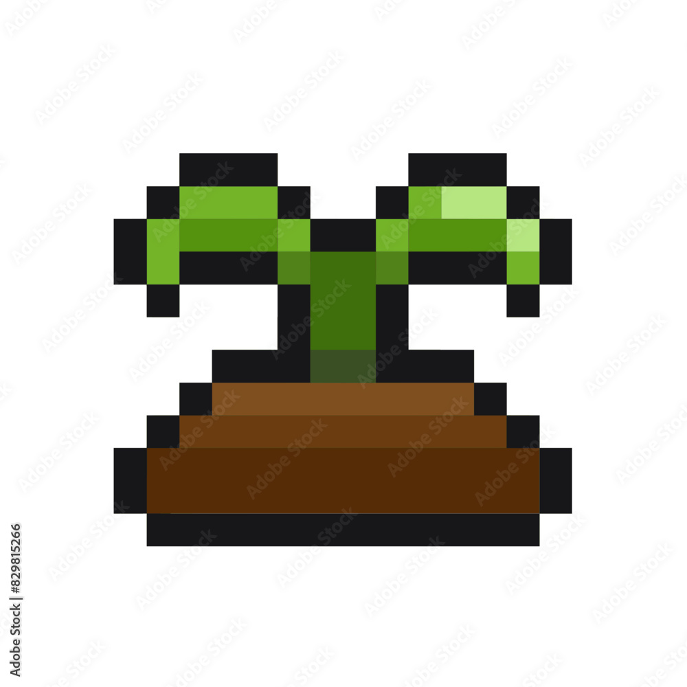 Fototapeta premium pixelated green greenery sprout leaf pixel art game items nature