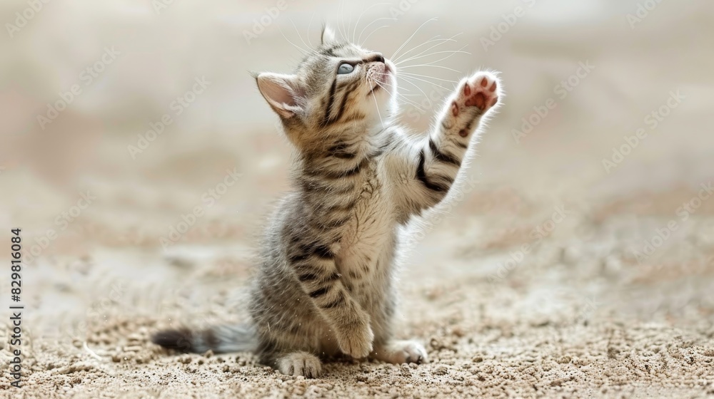 Joyful grey and white cat playfully leaping against seamless backdrop, epitomizing feline exuberance Joyful grey and white cat playfully leaping against seamless backdrop, epitomizing feline exuberance
