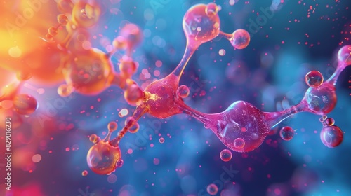 A vibrant illustration of a chemical reaction between compounds, with animated elements and molecules interacting dynamically. photo