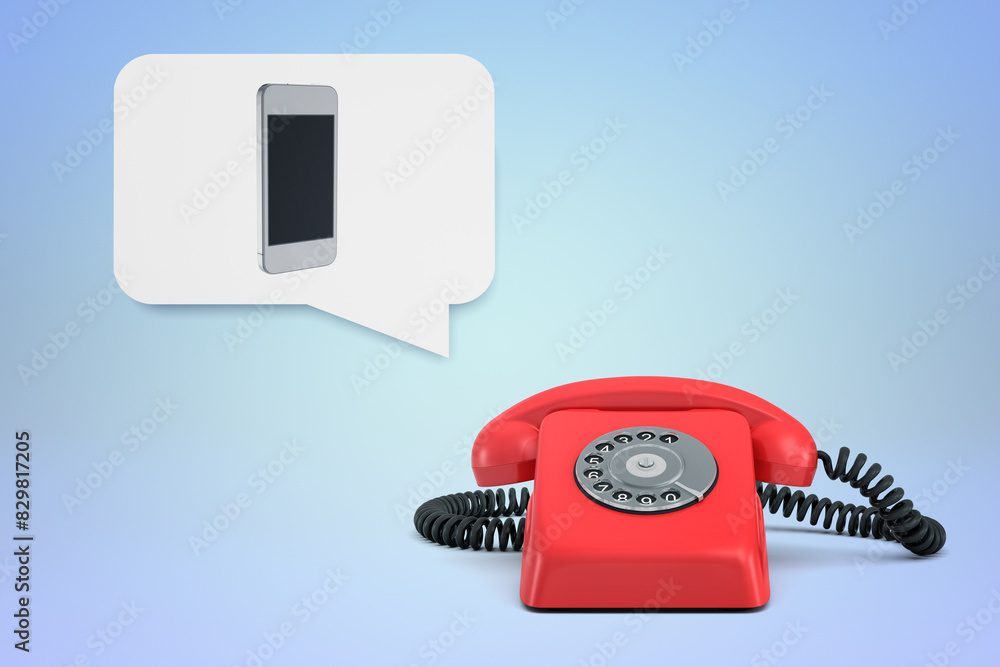 Retro phone and modern smartphone with speech bubble Retro phone and modern smartphone with speech bubble