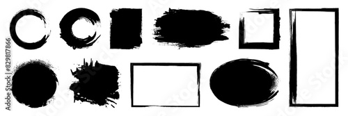 Set of grunge ink brush frames with splatters texture. Texting boxes. Vector template collection isolated on white background. Hand drawn, no AI.