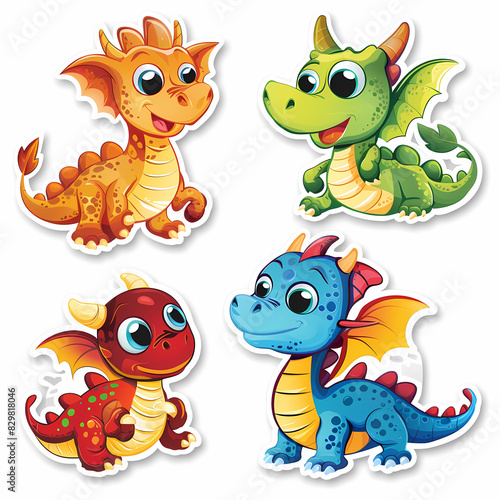 a Set Cute dragon on a White Canvas Sticker vector image