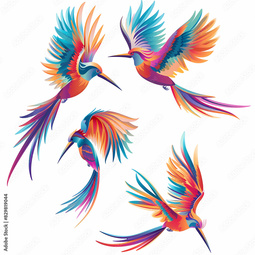 Obraz premium a Set Cute Superb Bird of Paradise on a White Canvas Sticker,vector image