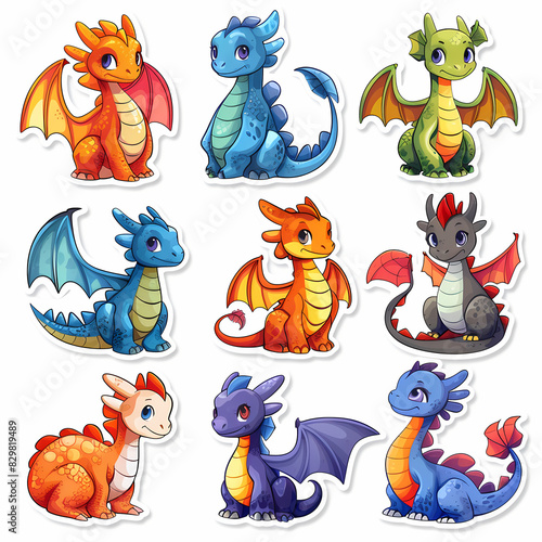 a Set Cute dragon on a White Canvas Sticker vector image