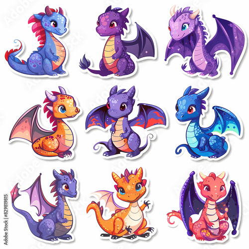 a Set Cute dragon on a White Canvas Sticker vector image