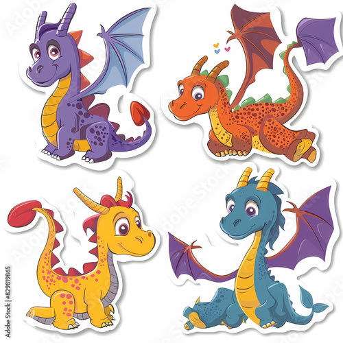 Wallpaper Mural a Set Cute dragon on a White Canvas Sticker,vector image Torontodigital.ca