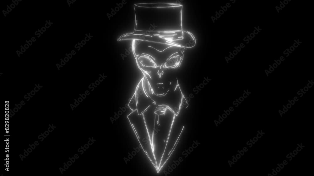 alien in white line on black background alien in white line on black background
