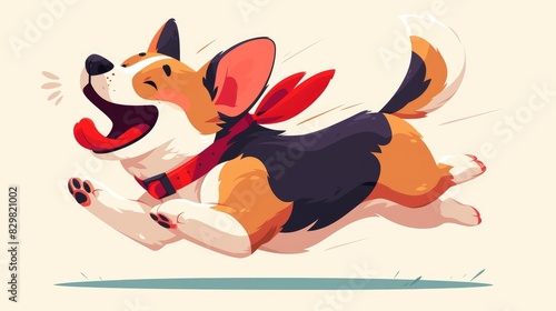 A cheerful cartoon dog is leaping with pure delight and happiness in a lively and amusing 2d illustration photo