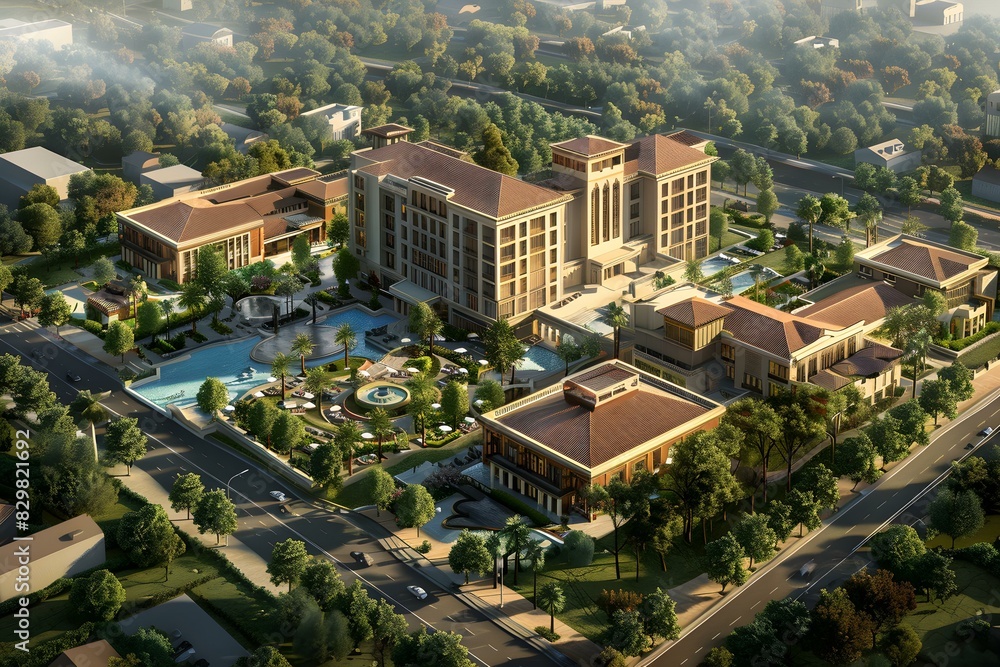 Fototapeta premium A luxury hotel complex with a birds eye view