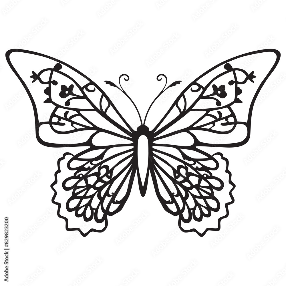 Fototapeta premium Black silhouette of butterfly. Vector illustration