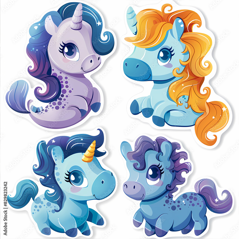 Fototapeta premium a Set Cute Hippocampus on a White Canvas Sticker,vector image