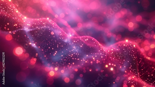 Dazzling red and pink particle waves forming abstract patterns on a black background, representing a digital concept photo