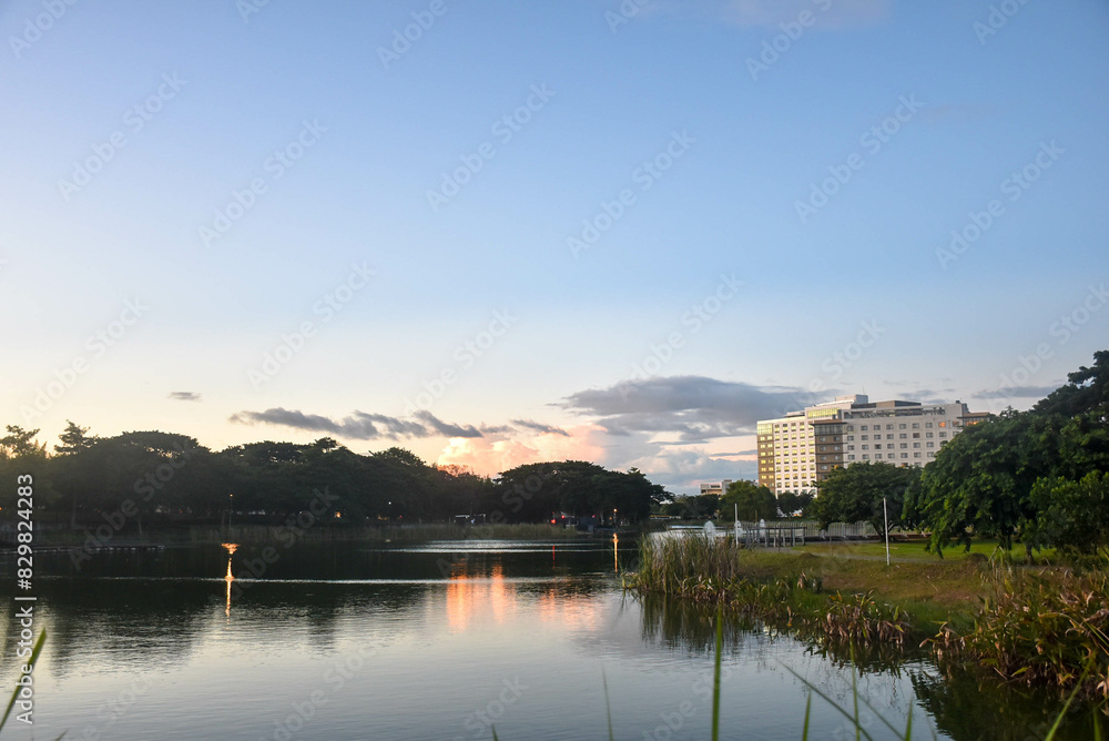 A gorgeous scenery of a lake in sunset. A gorgeous scenery of a lake in sunset.