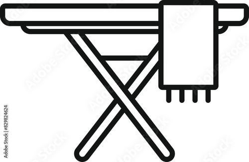 Simple and minimalist ironing board line icon in black and white. Perfect for household chores and domestic laundry care. Isolated on a white background. Ideal for modern home and textile maintenance