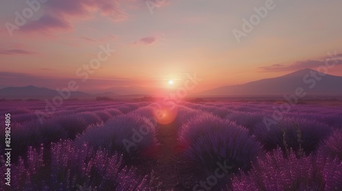 A dreamy field of lavender stretching towards a pastel-colored generated by AI