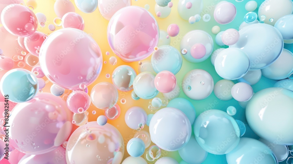 Abstract background of 3d spheres. Modern plastic pastel bubbles. Concept of science physics nano rendering glossy balls. Abstract background of 3d spheres. Modern plastic pastel bubbles. Concept of science physics nano rendering glossy balls.