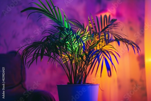 Palm Leaves Plant in a Pot  Purple Lighting