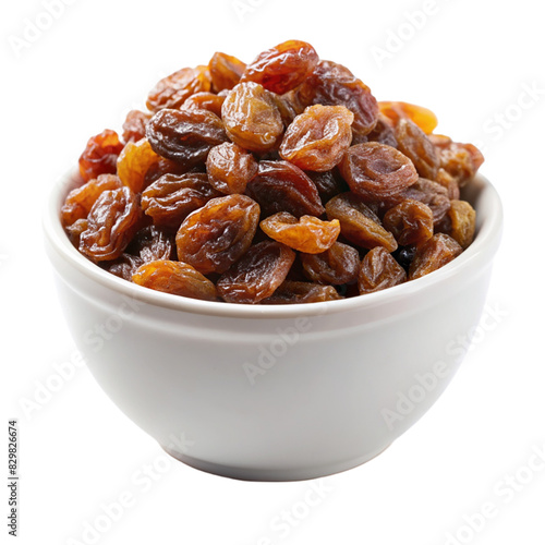 A bowl of raisins on transparent background