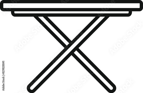 Minimalist black and white vector illustration of an ironing board line icon, perfect for web user interface and apparel care and maintenance