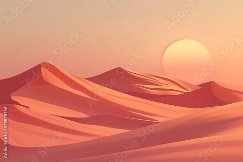 A minimalist interpretation of a desert with dunes at sunset