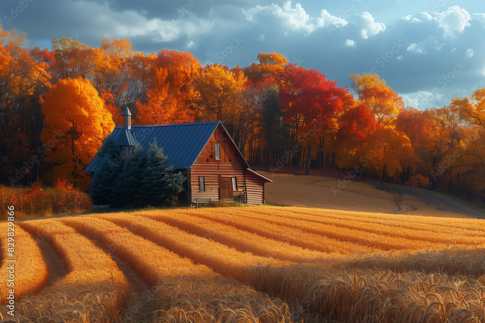 Red Barn in Autumn Countryside. A picturesque red barn set against a backdrop of vibrant autumn foliage and golden fields, showcasing the beauty of the countryside in fall Red Barn in Autumn Countryside. A picturesque red barn set against a backdrop of vibrant autumn foliage and golden fields, showcasing the beauty of the countryside in fall