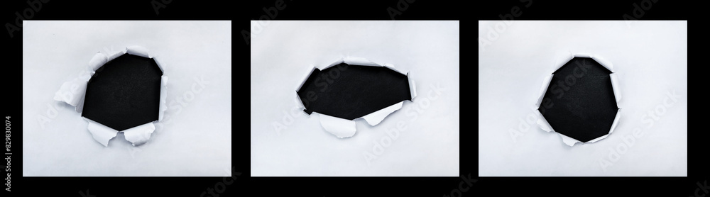 torn paper frame with the ripped sides. a black hole of torn on the ...