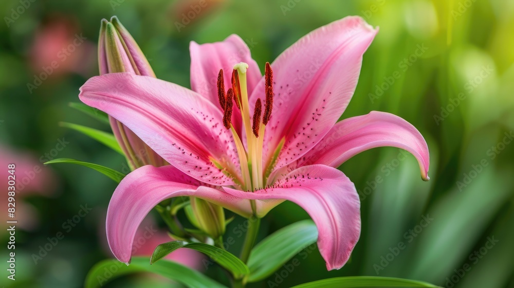 Blooming Pink Asiatic Lily Flower with Anthers